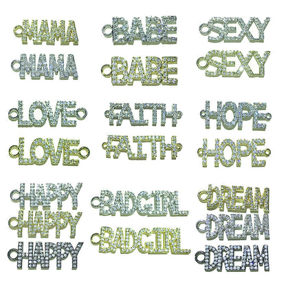 1PCS Brass Cubic Zirconia Vocabulary Slogan Charm
