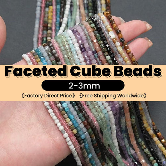 Tiny Square Faceted Beads 2-3mm Gemstone/Quartz/Jasper/Agate