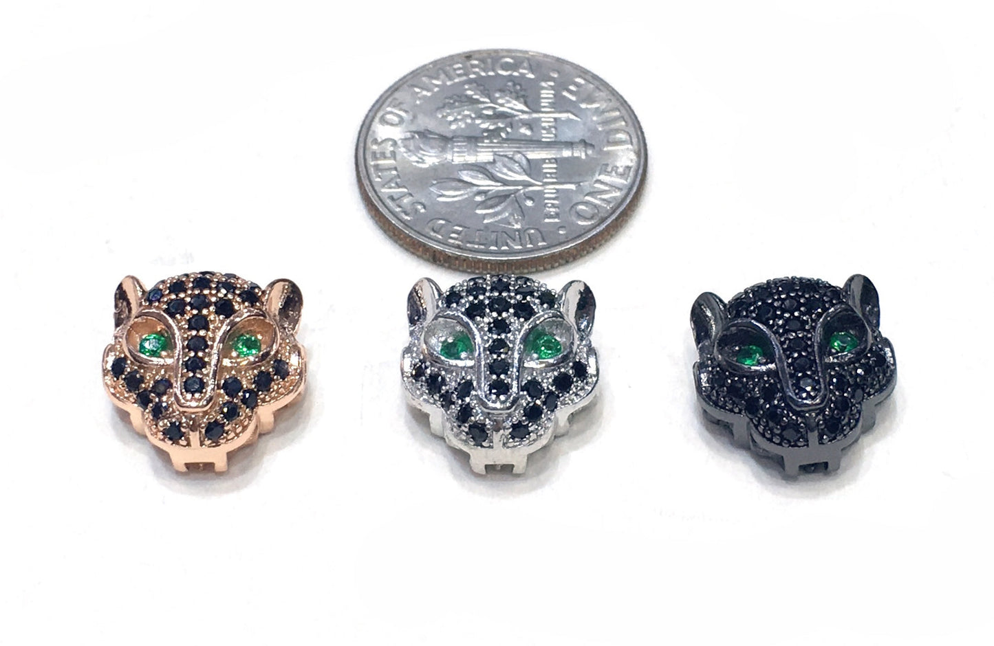 1PCS Leopard Head Beads Brass Cubic Zirconia