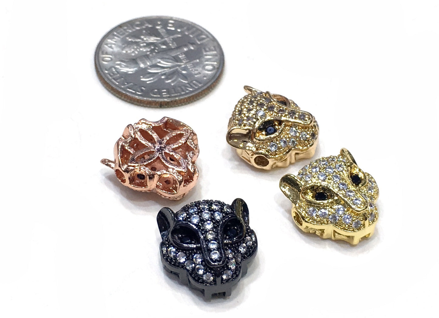 1PCS Leopard Head Beads Brass Cubic Zirconia