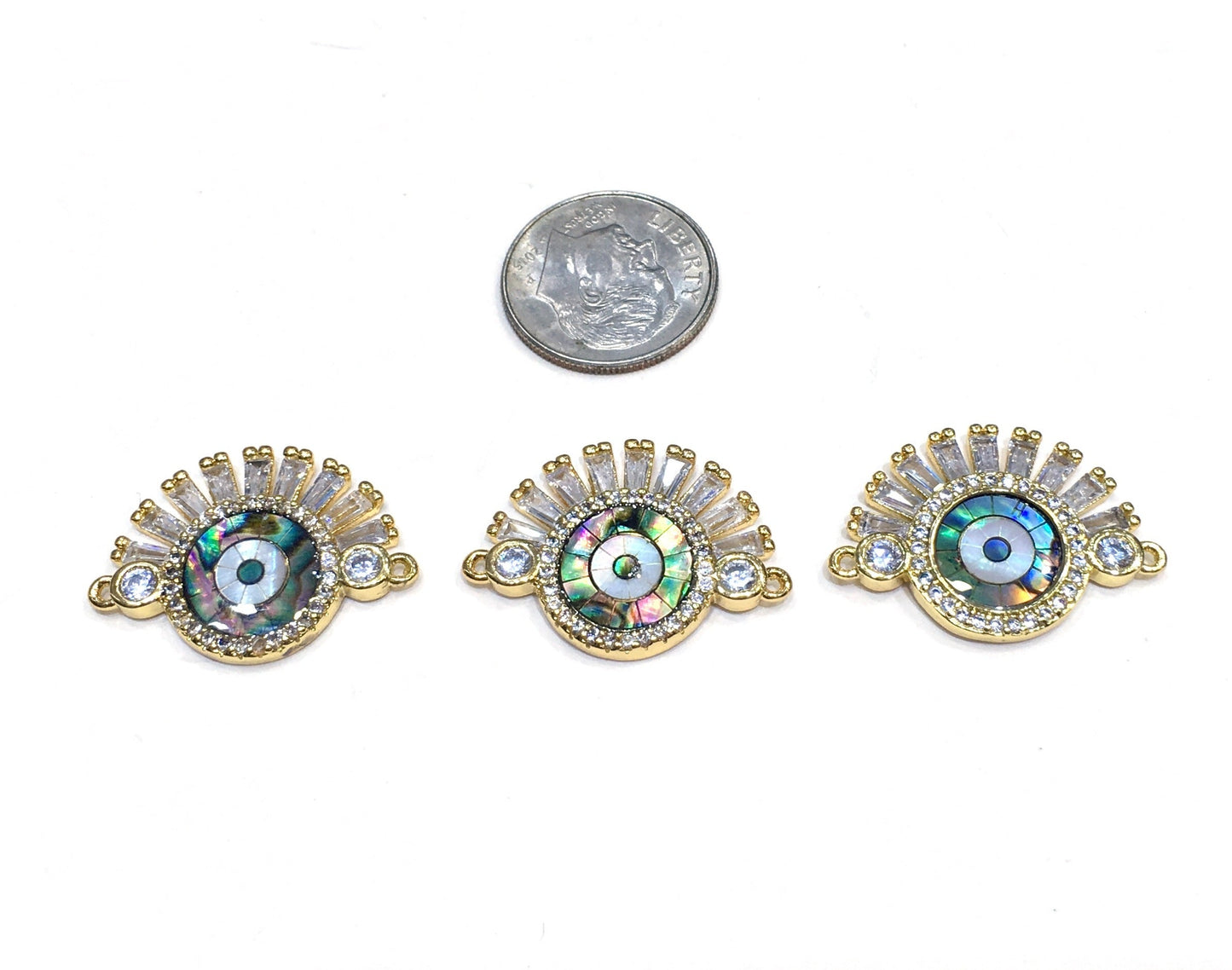 3PCS Brass Cubic Zirconia Evil Eyes Beads
