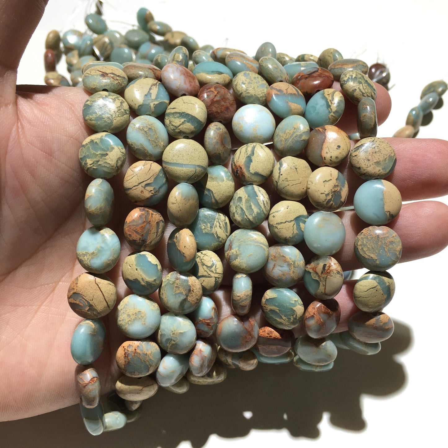 Coin Shape Snake Skin Jasper Beads