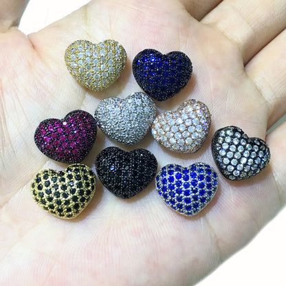 1PCS Brass Cubic Zirconia Heart Beads