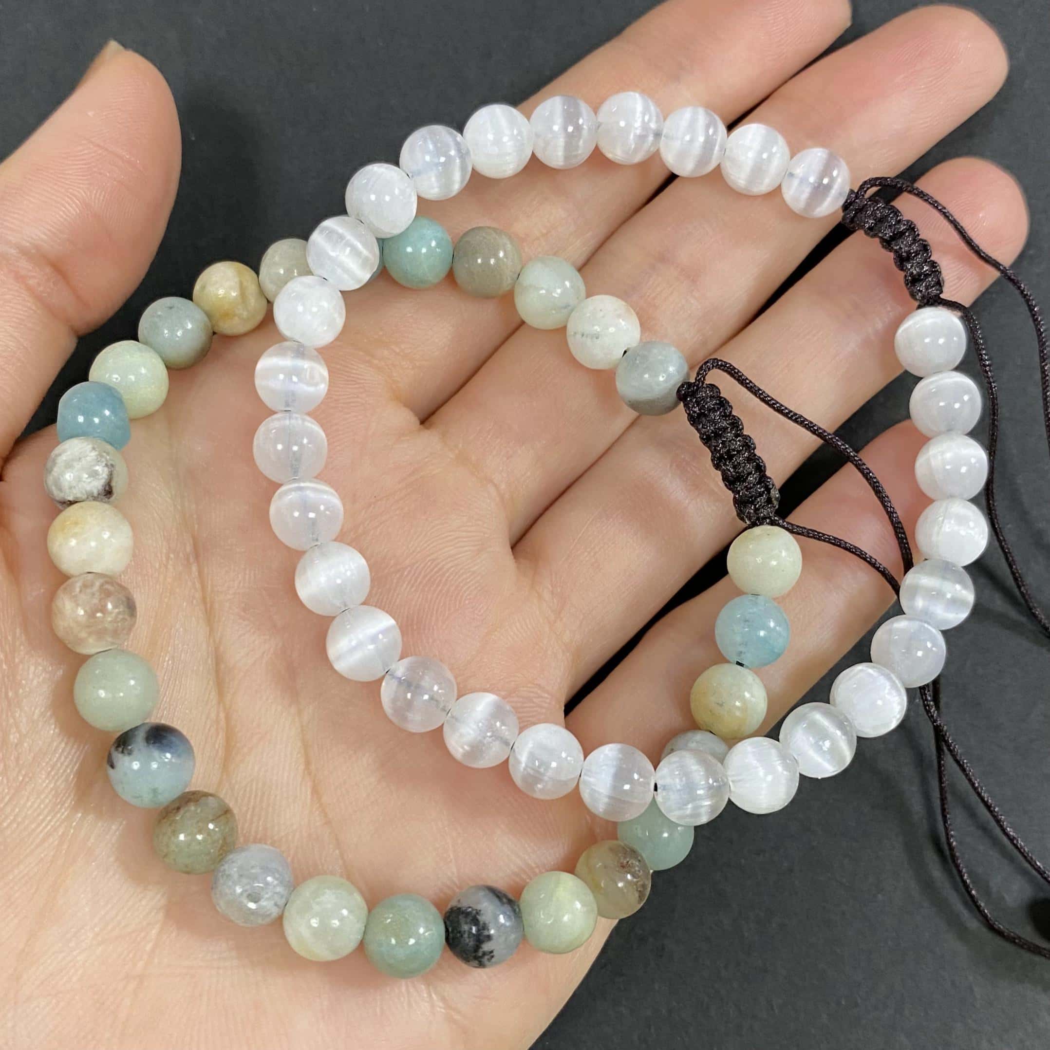 Double Strand Selenite to Help Lower Stress & Anxiety Level Braided Rope Crystal Bracelet