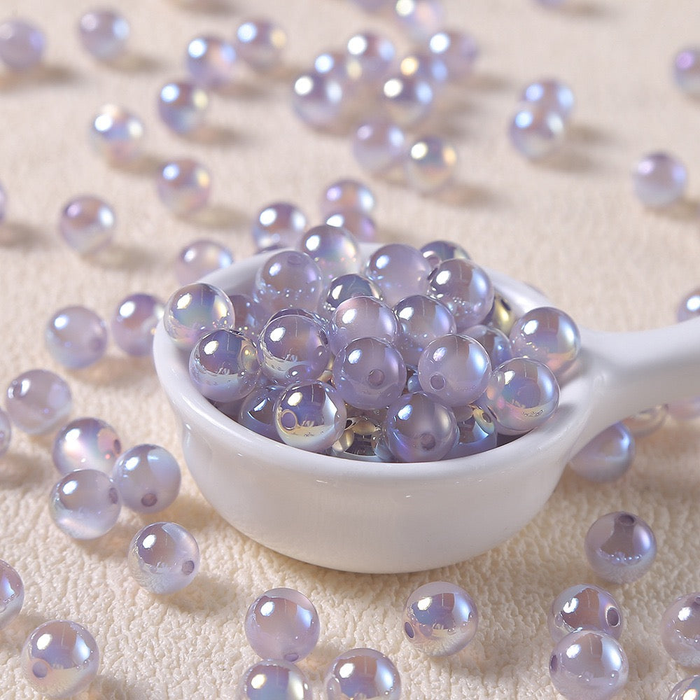 20pcs Electroplated Jelly Aurora Cat‑Eye Round Beads