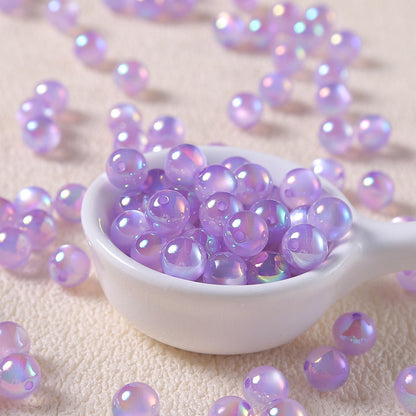 20pcs Electroplated Jelly Aurora Cat‑Eye Round Beads
