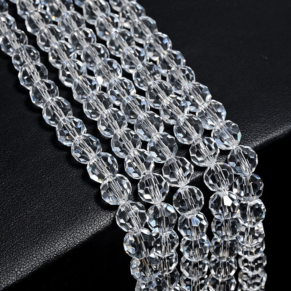 3 Strands 8mm 32‑Facet Earth Cut Glass Beads