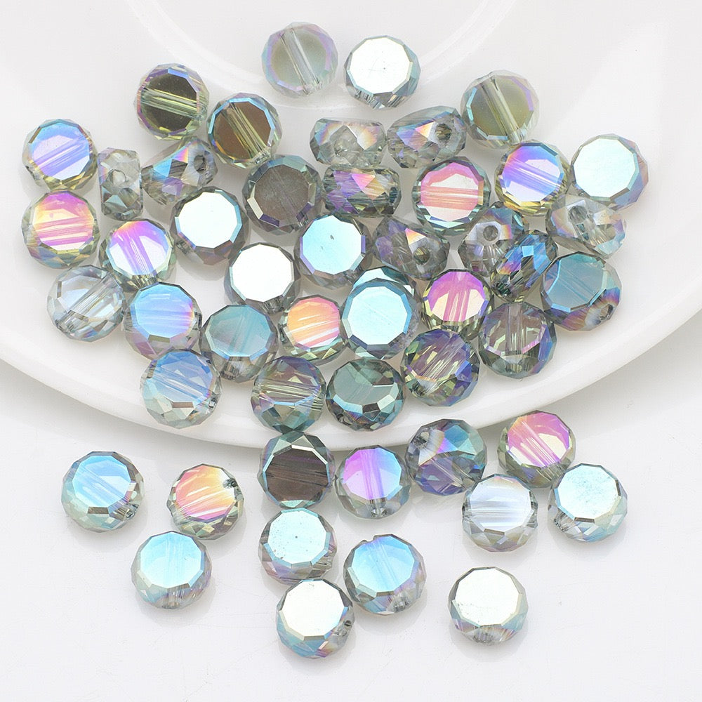 100pcs Electroplated Faceted Flat Rondelle Crystal Beads