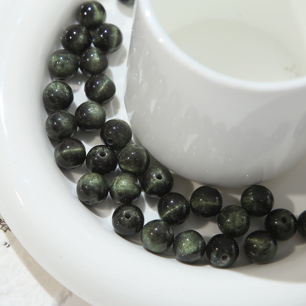 50pcs Shimmer Cat Eye Effect Resin Spacer Beads
