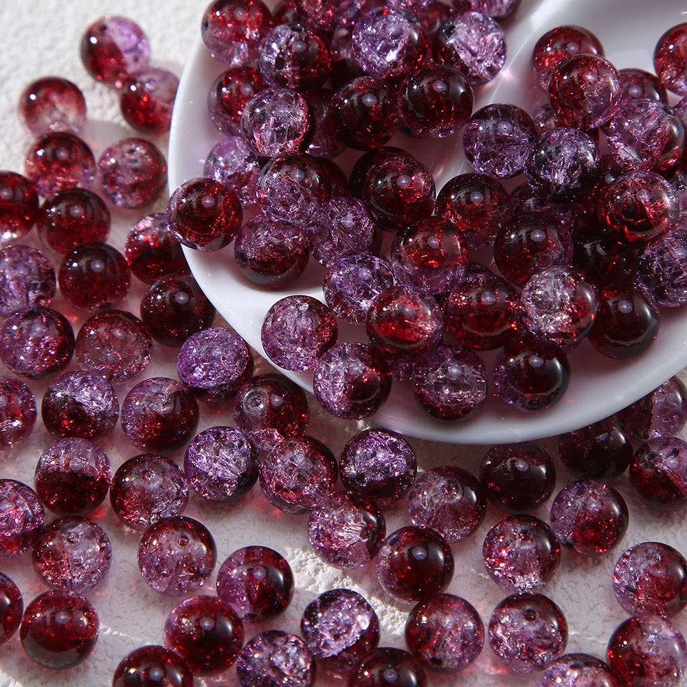 100pcs Crackle Flower Glass Round Loose Beads