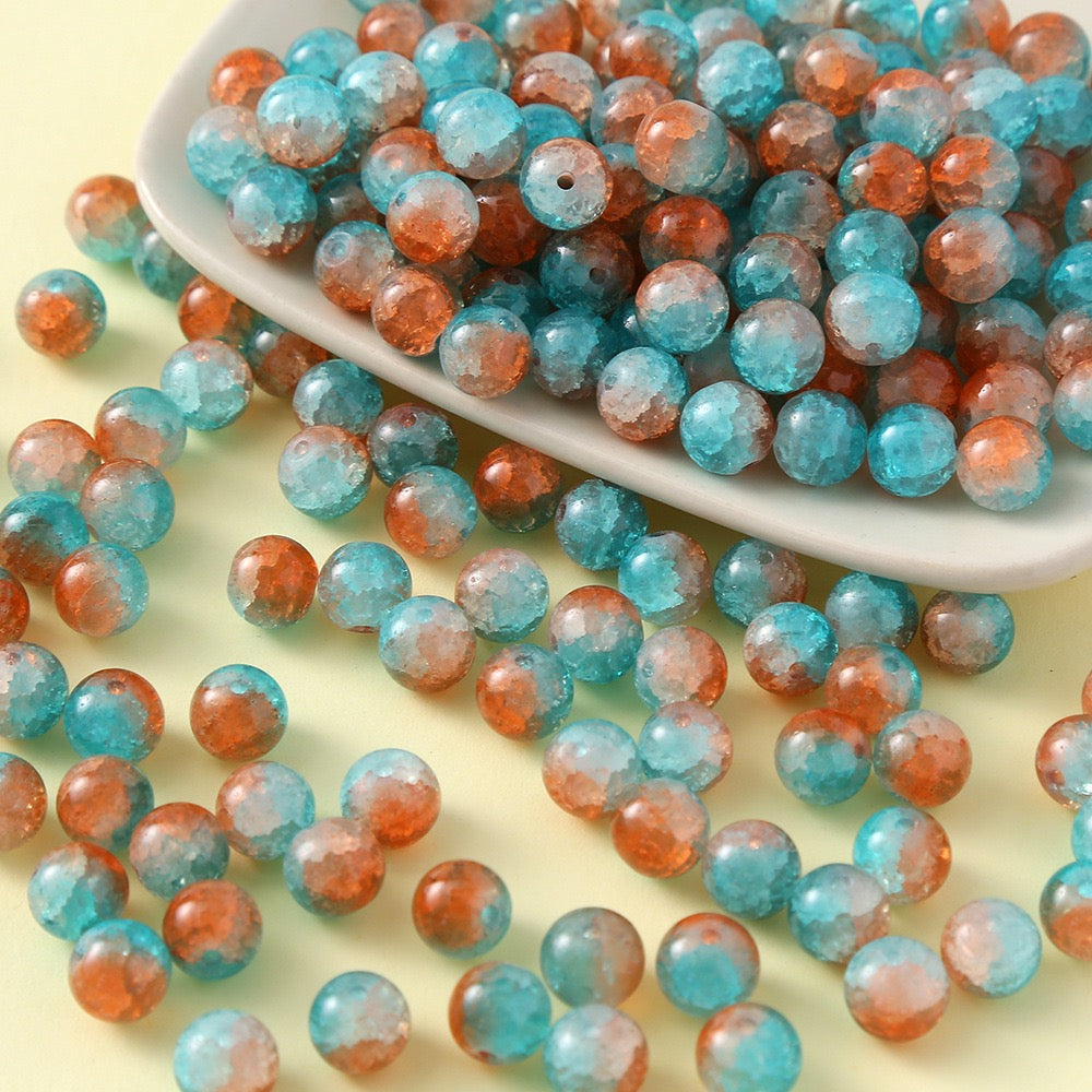 100pcs Colorful Glass Crackle Round Loose Beads