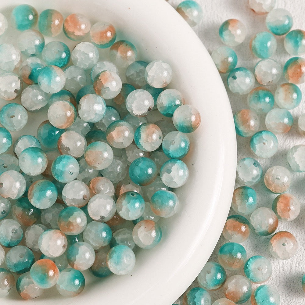 100pcs Colorful Glass Crackle Round Loose Beads