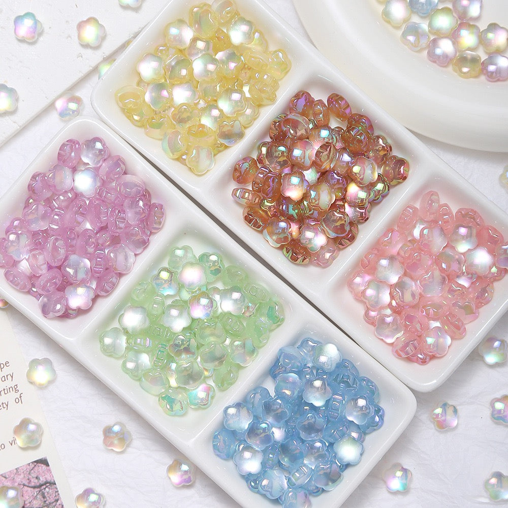 20pcs Electroplated Jelly Aurora Cat‑Eye Flower Beads
