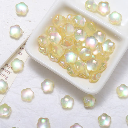 20pcs Electroplated Jelly Aurora Cat‑Eye Flower Beads