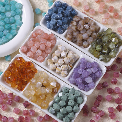 50pcs Vintage Marbled Diamond‑Cut Acrylic Resin Beads
