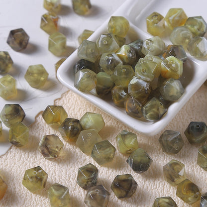 50pcs Vintage Marbled Diamond‑Cut Acrylic Resin Beads