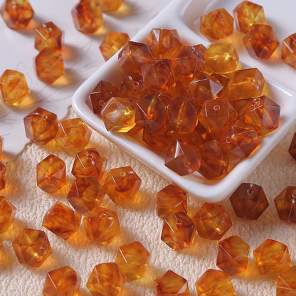 50pcs Vintage Marbled Diamond‑Cut Acrylic Resin Beads