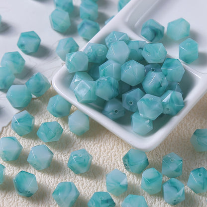 50pcs Vintage Marbled Diamond‑Cut Acrylic Resin Beads