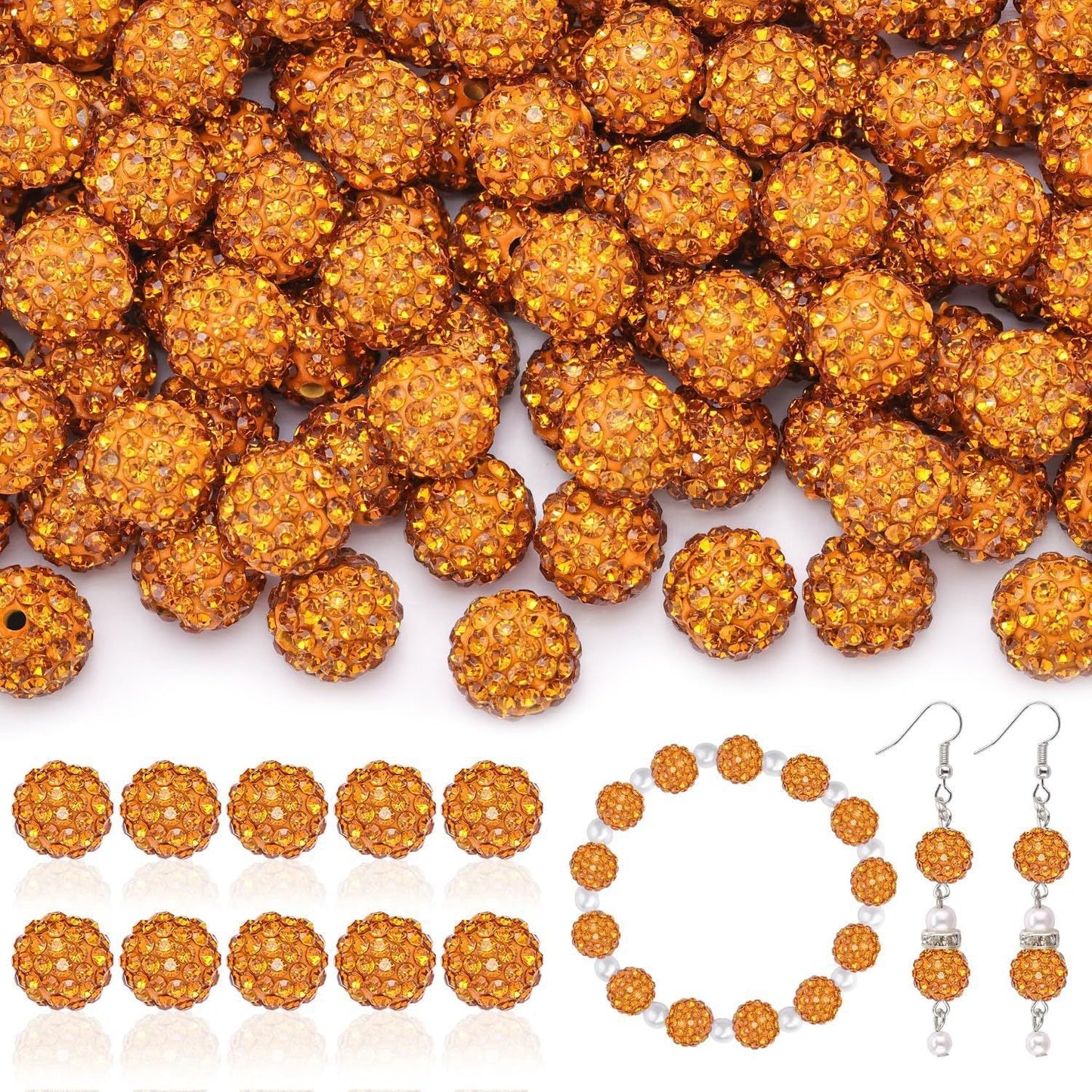100pcs 10mm Rhinestone Beads Shiny Round Disco Ball Beads Bulk, Sparkle Crystal Clay