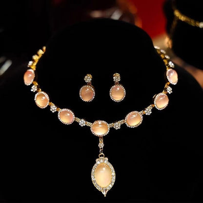 Stunning Jade Diamond Jewelry Set with Necklace, Earrings, Ring and Luxury Gift Box