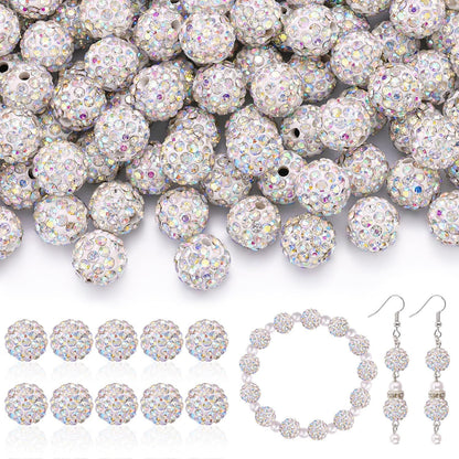 100pcs 10mm Rhinestone Beads Shiny Round Disco Ball Beads Bulk, Sparkle Crystal Clay