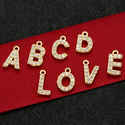 1PCS  Brass Cubic Zirconia 26 Letter Charms Pendants