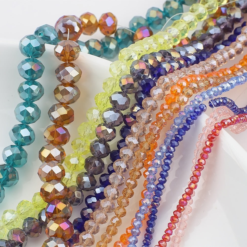10 Strands Multicolored AB Glass Beads Crystal Faceted Flat Round Beads
