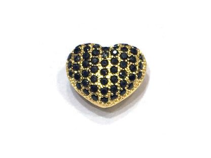 1PCS Brass Cubic Zirconia Heart Beads