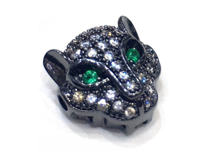 1PCS Leopard Head Beads Brass Cubic Zirconia