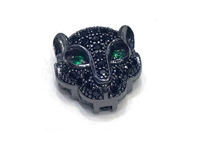 1PCS Leopard Head Beads Brass Cubic Zirconia