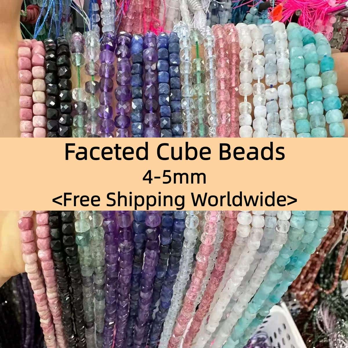 Square Faceted Beads 4-5MM Gemstone/Quartz/Jasper/Agate