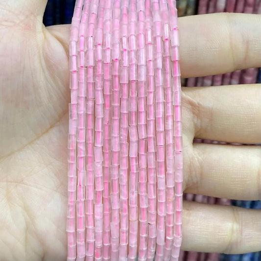 Tube Shape Rose Quartz Beads