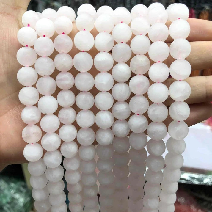 Matted Round Rose Quartz Beads