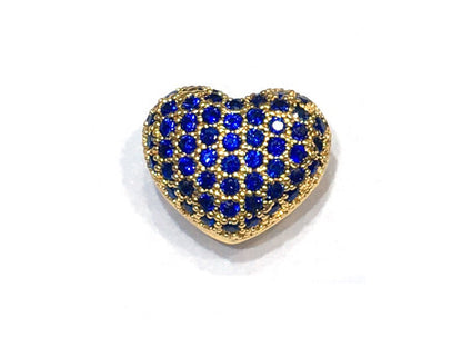 1PCS Brass Cubic Zirconia Heart Beads