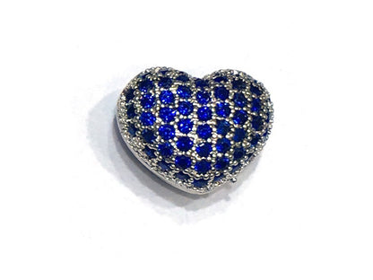 1PCS Brass Cubic Zirconia Heart Beads