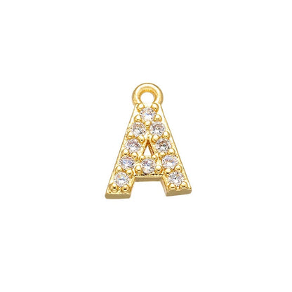 1PCS  Brass Cubic Zirconia 26 Letter Charms Pendants