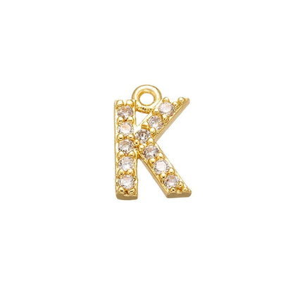 1PCS  Brass Cubic Zirconia 26 Letter Charms Pendants