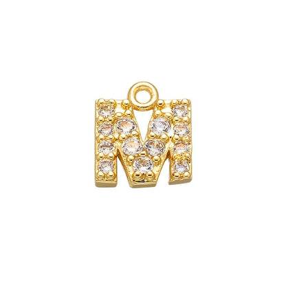 1PCS  Brass Cubic Zirconia 26 Letter Charms Pendants