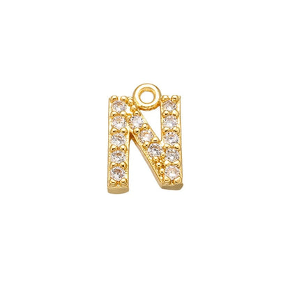 1PCS  Brass Cubic Zirconia 26 Letter Charms Pendants