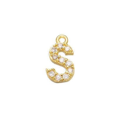 1PCS  Brass Cubic Zirconia 26 Letter Charms Pendants