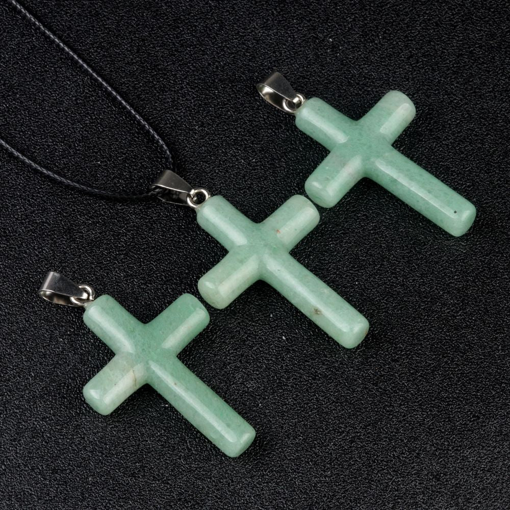 Healing Crystal Cross Shape Pendant Necklace