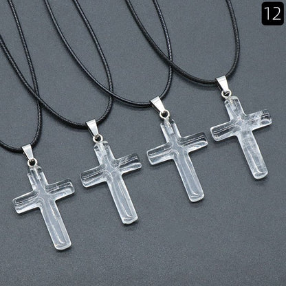 Healing Crystal Cross Shape Pendant Necklace