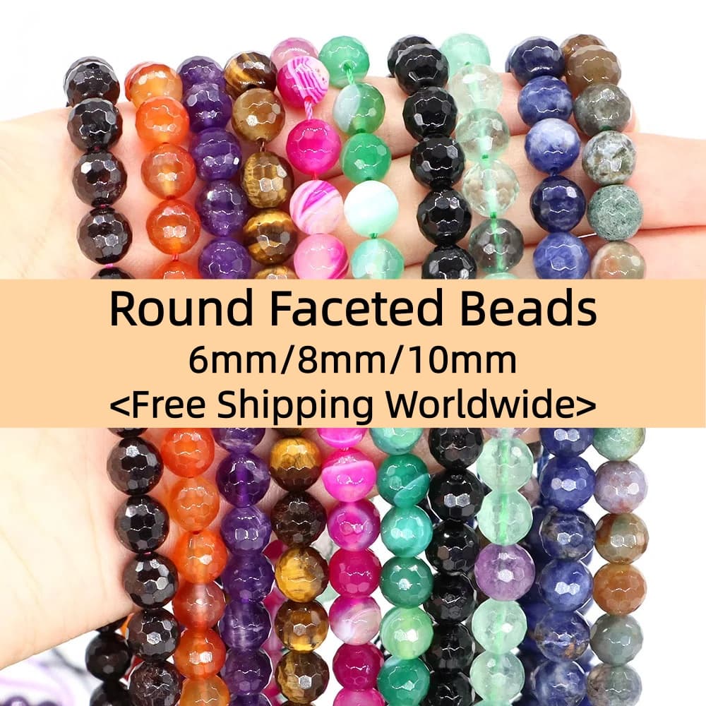 Round Faceted Beads Crystal/Quartz/Jasper/Agate 6mm 8mm 10mm