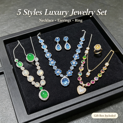 Stunning Jade Diamond Jewelry Set with Necklace, Earrings, Ring and Luxury Gift Box