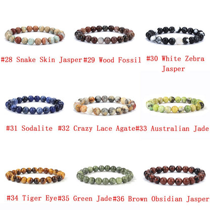 Natural Gemstone Beads Bracelet, Handmade Men Women Stretchy Bracelet, Power Healing Energy Chakra Round Beaded Crystal Bracelet 7.5 inches