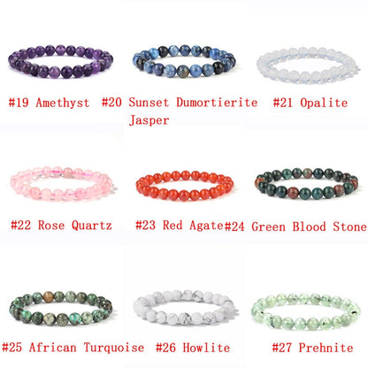 Natural Gemstone Beads Bracelet, Handmade Men Women Stretchy Bracelet, Power Healing Energy Chakra Round Beaded Crystal Bracelet 7.5 inches