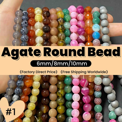 #1 Round Agate Beads 6mm/8mm/10mm/12mm