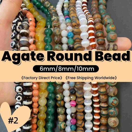 #2 Round Aagte Beads 6mm/8mm/10mm