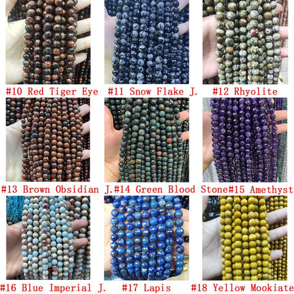 Natural Faceted Gemstone Beads 4mm 6mm 8mm 10mm Cut Stone Round Loose Bead Agate Crystal Quartz Gemstone Spacer Beads for DIY Jewelry Making