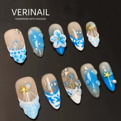 #3 Press-On Nails Box | Handmade | Reusable | Glitter + Gems + Floral | French Tips